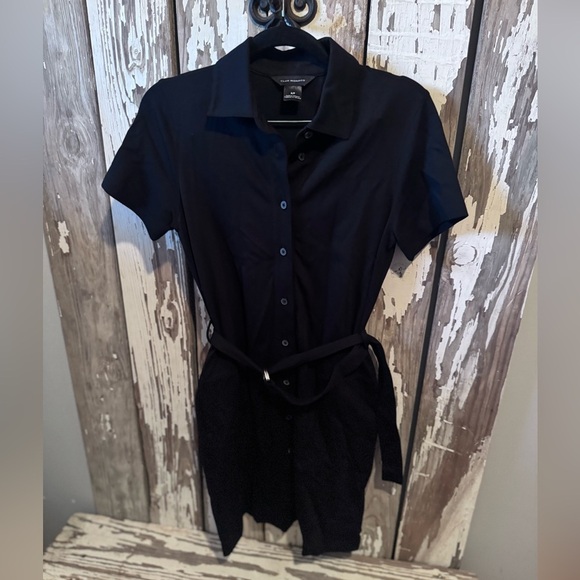 Club Monaco Ponte Knit Dress Size Small Black Belted Shirt Dress - Picture 4 of 8
